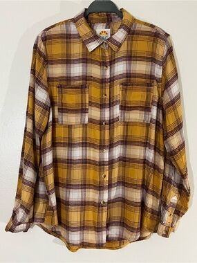 C&C California Mustard, Brown & White Plaid Button-Down Shirt
